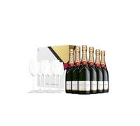 Moët & Chandon Impérial Brut Champagne 6x75cl, Signature Lehmann Flutes 6x25cl Gift Set