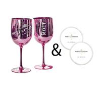 Moet & Chandon Pink Ice Imperial Acrylic Champagne Glasses with Coasters [x2]