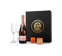 Moet & Chandon Rose Champagne 75cl Chocolate Truffle & Drinks Biscuits Gift Box with Pair of Flutes