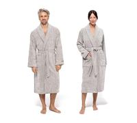 Möve Eden shawl collar robe in S. M, 80% cotton / 20% linen, nature/black