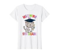 Moewing Into 9th Grade Cat Back to School Value Graphic T-Shirt, Women, White, L