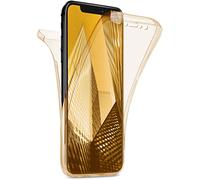 moex Double Case compatible with Apple iPhone X/iPhone XS, Silicone, Transparent, 360-Degree Full Body/All-Round Protection, Protective Cover on Both Sides, Gold