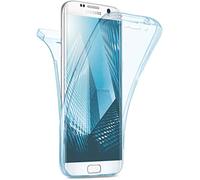 moex Double Case compatible with Samsung Galaxy S6 Edge, Silicone, Transparent, 360-Degree Full Body/All-Round Protection, Protective Cover on Both Sides, Aqua