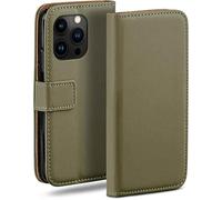 moex Flip Case for Apple iPhone 16 Pro, Foldable, Mobile Phone Case with Card Slot, 360 Degree Protective Flip Case Book Cover, PU Leather Mobile Phone Case, Olive Green