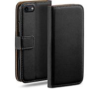 moex Flip Case for Apple iPhone 7 / iPhone 8, Mobile Phone Case with Card Slot, 360-Degree Flip Case, Book Cover, Vegan Leather, Deep-Black
