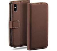 moex Flip Case for Apple iPhone X/iPhone XS, Mobile Phone Case with Card Slot, 360-Degree Flip Case, Book Cover, Vegan Leather, Oxide-Brown