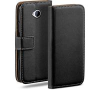 MoEx Flip Case for HTC One M7, Mobile Phone Case with Card Slot, 360-Degree Flip Case, Book Cover, Vegan Leather, Deep-Black