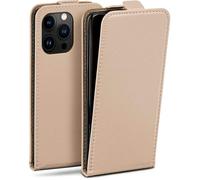 moex Flip Case for iPhone 16 Pro, Foldable, 360 Degree All-Round Full Protection, Vegan Leather, Mobile Phone Case with Vertical Flap, Magnetic - Taupe