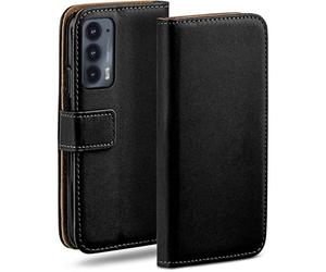 moex Flip Case for Motorola Edge 20, Mobile Phone Case with Card Slot, 360-Degree Flip Case, Book Cover, Vegan Leather, Deep-Black
