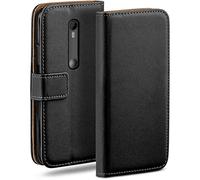 MoEx Flip Case for Motorola Moto G3, Mobile Phone Case with Card Slot, 360-Degree Flip Case, Book Cover, Vegan Leather, Deep-Black