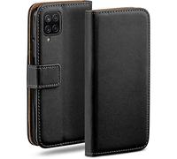 MoEx Flip Case for Samsung Galaxy A12, Mobile Phone Case with Card Slot, 360-Degree Flip Case, Book Cover, Vegan Leather, Deep-Black