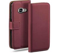 moex Flip Case for Samsung Galaxy A5 (2016), Mobile Phone Case with Card Slot, 360-Degree Flip Case, Book Cover, Vegan Leather, Maroon-Red