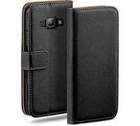MoEx Flip Case for Samsung Galaxy J1 (2015), Mobile Phone Case with Card Slot, 360-Degree Flip Case, Book Cover, Vegan Leather, Deep-Black