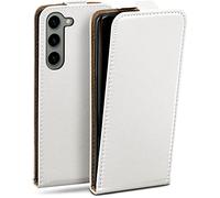moex Flip Case for Samsung Galaxy S23 Folding Case, 360 Degree All-Round Full Protection, Vegan Leather Flip Case with Vertical Flap, Magnetic - White