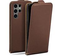 moex Flip Case for Samsung Galaxy S23 Ultra, Phone Accessories, Foldable, 360 Degree All-Round Full Protection, Vegan Leather, Mobile Phone Case with Vertical Flap, Magnetic - Dark Brown