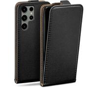 moex Flip Case for Samsung Galaxy S24 Ultra, Foldable, 360 Degree All-Round Full Protection, Vegan Leather, Mobile Phone Case with Vertical Flap, Magnetic - Black