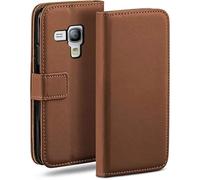 moex Flip Case for Samsung Galaxy S3 Mini, Mobile Phone Case with Card Slot, 360-Degree Flip Case, Book Cover, Vegan Leather, Umber-Brown