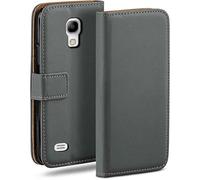 moex Flip Case for Samsung Galaxy S4 Mini, Mobile Phone Case with Card Slot, 360-Degree Flip Case, Book Cover, Vegan Leather, Anthracite-Gray