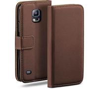 moex Flip Case for Samsung Galaxy S5 / S5 Neo, Mobile Phone Case with Card Slot, 360-Degree Flip Case, Book Cover, Vegan Leather, Oxide-Brown