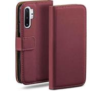 MoEx Flip Case for Samsung Note10 Plus (4G/5G), Mobile Phone Case with Card Slot, 360-Degree Flip Case, Book Cover, Vegan Leather, Maroon-Red