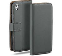 MoEx Flip Case for Sony Xperia XA1, Mobile Phone Case with Card Slot, 360-Degree Flip Case, Book Cover, Vegan Leather, Anthracite-Gray