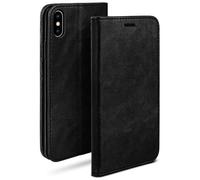 moex Flip Case in Leather Look compatible with iPhone X/iPhone XS | Card Slots + Stand, Black
