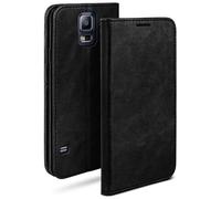 moex Flip Case in Leather Look compatible with Samsung Galaxy S5 / S5 Neo | Card Slots + Stand, Black