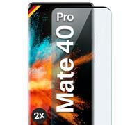 moex Full Screen Protective Glass Compatible with Huawei Mate 40 Pro - Screen Protector Rimless, Full Screen, Curved 3D Protective Glass Film, Clear, 2 x Black