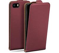 MoEx Magnetic Flip Case compatible with iPhone 5s / 5 / SE (2016) | 360° protection faux leather, Ruby