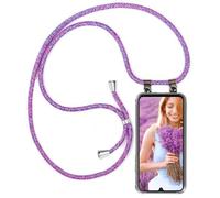 moex Mobile Phone Chain Compatible with Samsung Galaxy A34 5G Case with Strap Adjustable Length, Mobile Phone Case for Hanging, Transparent Silicone Case with Cord Removable in Purple Pink