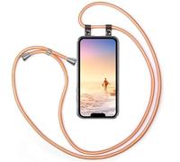 moex Mobile Phone Chain for iPhone 17e, Removable Case with Strap, Mobile Phone Case with Chain for Hanging, Mobile Phone Strap, 155 cm Long Fabric Cord Neck Case, Mobile Phone Neck Strap, Rose Gold