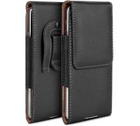 moex Plug Case Compatible with Apple iPhone 15 Plus Case with Belt Clip, Mobile Phone Belt Bag Made of Vegan Leather, Mobile Phone Case for Inserting, Flip Protective Case, Foldable - Black