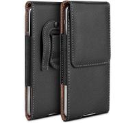 moex Plug Case Compatible with Samsung Galaxy S24 Plus Case with Belt Clip, Mobile Phone Belt Bag Made of Vegan Leather, Mobile Phone Case for Inserting, Flip Protective Case, Foldable - Black