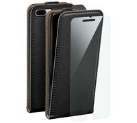 MoEx Premium phone case + protective film compatible with iPhone 7 Plus/iPhone 8 Plus | flip case - front and back protection + phone foil, Black