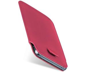 moex Slide Case for Apple iPhone 16 Pro, Ultra Thin Holster Mobile Phone Case Made of Vegan Leather, Premium Mobile Phone Case, 360 Degree Complete Protection with Pull-Out - Pink