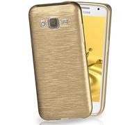 moex Stylish brushed aluminium look & strong grip | Ultra thin silicone case suitable for Samsung Galaxy J5 (2015) in Gold