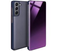 moex Thin 360° mobile phone case suitable for Samsung Galaxy S21, transparent with the display on, in high-gloss piano lacquer look, blue