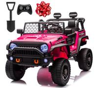 MOEYURO 24V XL 2 Seater Ride On Toys Car for Big Kids, 4WD/2WD Switchable 800W Electric Truck w/20'' Wide Seat, Remote Control, 4-Wheeler Suspension, Xmas & Birthday Gift Ideas for Boys Girls, Pink