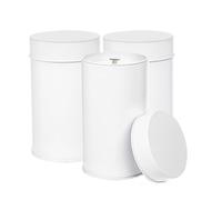 MoFarbe 3PCS Metal Tea Tin Canister with Airtight Double Lids 16 oz Round Tin Can with Lid Double Sealed Small Kitchen Container for Loose Tea Storage Coffee Sugar Candy Herbs and Spices (White)