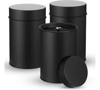 MoFarbe 3PCS Metal Tea Tin Canister with Airtight Double Lids 16 oz Round Tin Can with Lid Double Sealed Small Kitchen Container for Loose Tea Storage Coffee Sugar Candy Herbs and Spices (Black)