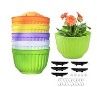 MoFarbe 8.2" Vertical Wall Hanging Planters Pot: Plastic Half Round Flower Pots Container for Railing Fence, 5Pack Indoor Outdoor Balcony Planters Railing Hanging Pots (Colorful)