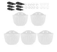 MoFarbe 8.2" Vertical Wall Hanging Planters Pot: Plastic Half Round Flower Pots Container for Railing Fence, 5Pack Indoor Outdoor Balcony Planters Railing Hanging Pots (White 5PC)
