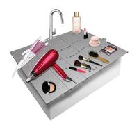 Mofason Bathroom Sink Top Cover Space Saver,Silicone Makeup Organizer Mat for Over Countertop,Small Bathroom Must Haves Accessories Rv Camper Travel Foldable Gadgets-Grey