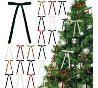 MOFASVIGI 30pcs Velvet Bows for Christmas Tree, Christmas Wreath Garland Bow Rustic Crafts Present Bows Vintage 3/8inch Velvet Ribbon for Xmas Home Outdoor Indoor (Black+Red+Khaki+Green+Cream)