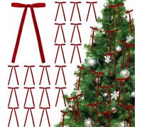 MOFASVIGI 30pcs Velvet Bows for Christmas Tree, Christmas Wreath Garland Bow Rustic Crafts Present Bows Vintage 3/8inch Velvet Ribbon for Xmas Home Outdoor Indoor (Red)