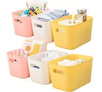 Mofeisor 6L Durable Plastic Storage Boxes, Small Multi-Purpose Cupboard Organizer Boxes for Kitchen, Office & Bathroom, 25.5x16.5x15 cm, Mixed Colours (White, Yellow, Pink)