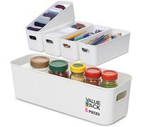 Mofeisor Narrow Kitchen Cupboard Storage Box, Pack of 6 White Plastic Basket, Cupboard Storage Organiser, Bathroom Boxes Organisers, 27 x 9.5 x 10 cm