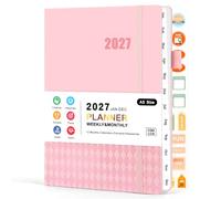 MOFELON 2027 Diary A5 Week to View,Diary 2027 from Jan to Dec, Weekly & Monthly Planner, 2027 Planner Academic Diary, Hardcover with Monthly Tabs, Pen Holder, 21.5 x 15.5 x 1.5cm -Pink