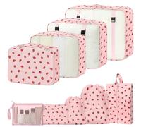 MOFELON 9PCS Packing Cubes for Suitcase, Travel Luggage Organisers for Backpack, Waterproof Suitcase Organiser Bags, Travel Essentials Accessories - Pink Strawberry