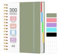 MOFELON A5 Notebook, Notepad, A5 Notebook with Dividers, 300 Pages 100GSM Thick Wirebound Spiral Notebooks for Writing, PVC Hardcover Note Book for Work Office School, 21.5 x 15.8cm,Green